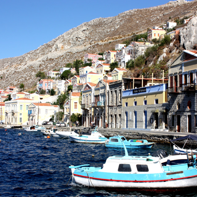 "The harbour of Symi in the Dodecanese islands" by Julian Worker - £7.50 "The harbour of Symi in the Dodecanese islands" stock image