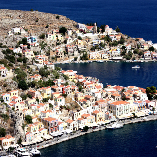 "A view of Symi Harbour from Yialos on Symi" by Julian Worker - £7.50 "A view of Symi Harbour from Yialos on Symi" stock image