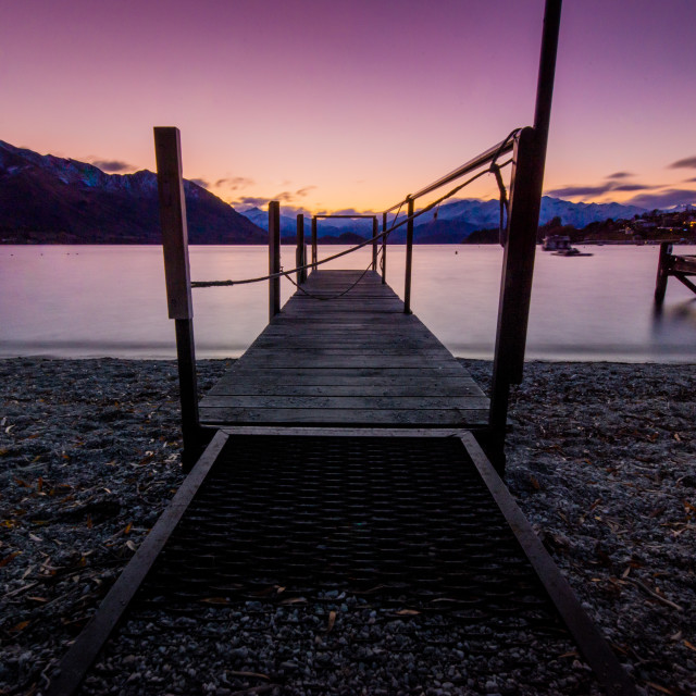 "Wanaka Waterfront at Sunset" by Capture and Keep Photography - £10.00 "Wanaka Waterfront at Sunset" stock image