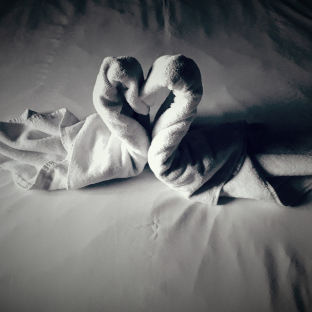 "Towel Art in a hotel, Fuertventura, Canary Islands." stock image