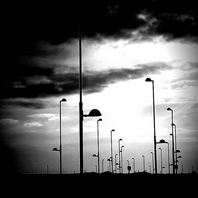 "Street Lighting in an unbuilt holiday complex, Fuerteventura." stock image