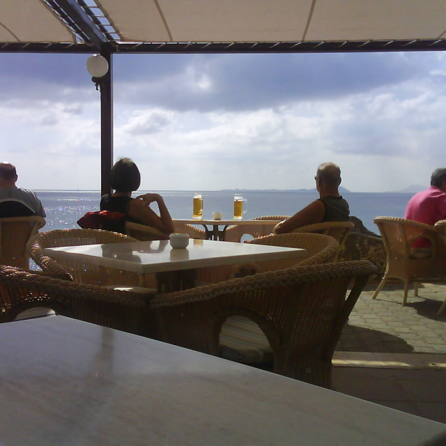 "Tourist enjoying beer in Canary Islands" stock image