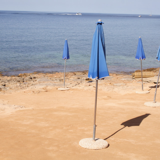 "Closed Beach Parasols, Ibiza, Spain." stock image