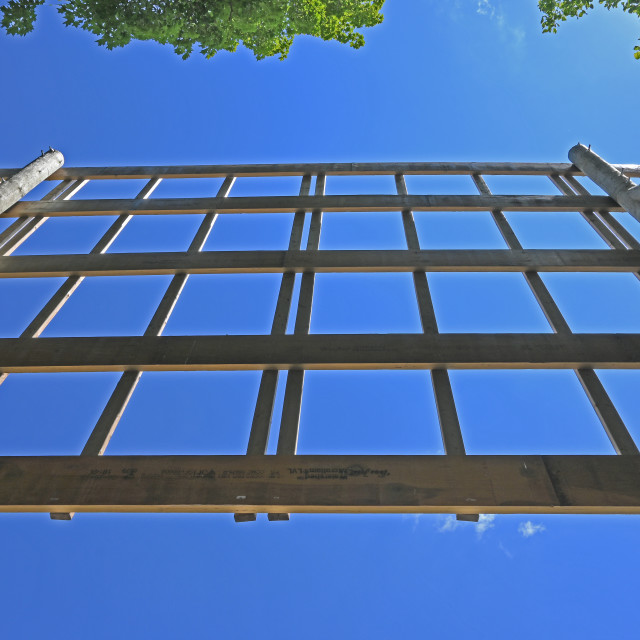 "A Wooden Structure against the clear Blue Sky." stock image