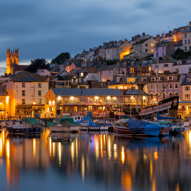 "Brixham Blue Hour Reflections" by Bruce Little - £20.00 "Brixham Blue Hour Reflections" stock image