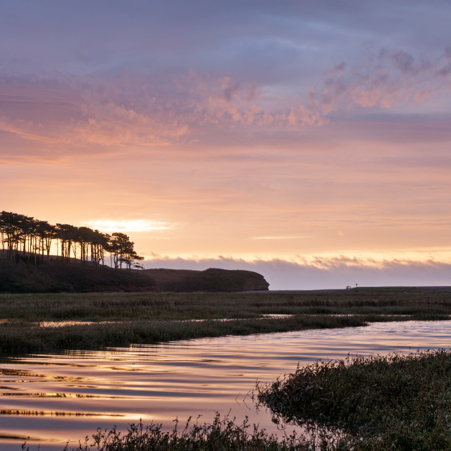 "Sunrise at Budleigh Salterton" by Bruce Little - £20.00 "Sunrise at Budleigh Salterton" stock image