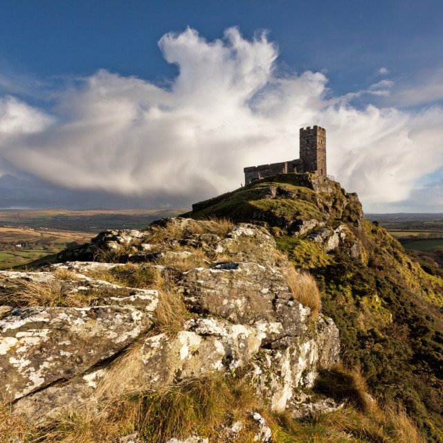 "Brentor Church on a showery afternoon" by Bruce Little - £20.00 "Brentor Church on a showery afternoon" stock image