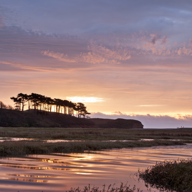 "Sunrise at Budleigh Salterton" by Bruce Little - £20.00 "Sunrise at Budleigh Salterton" stock image