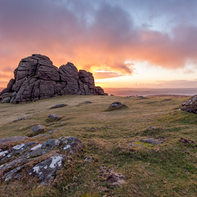 "Sunrise at Hay Tor" by Bruce Little - £20.00 "Sunrise at Hay Tor" stock image