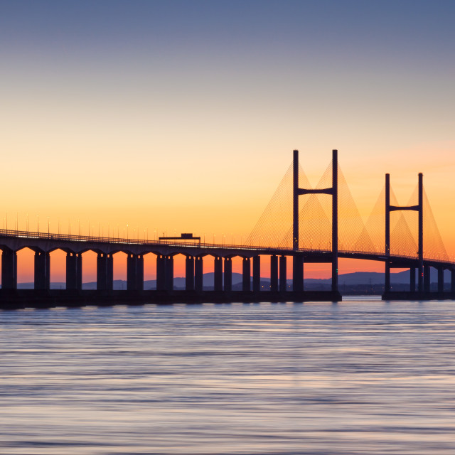 "Second Severn Crossing at Dusk" by Bruce Little - £20.00 "Second Severn Crossing at Dusk" stock image