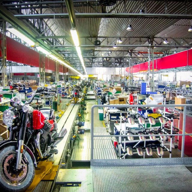 "The production line at the Moto Guzzi factory." stock image