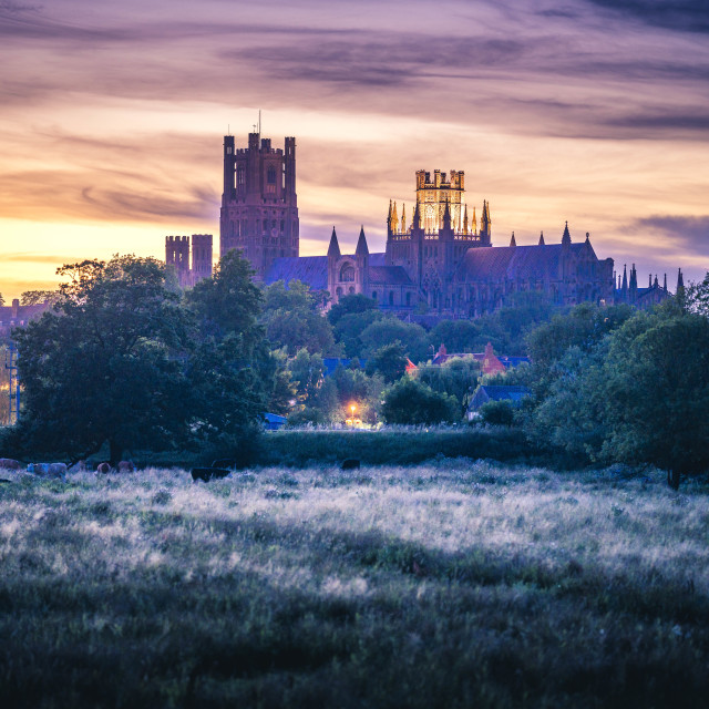 "Ely Cathedral Sunset, Cambridgeshire UK." stock image