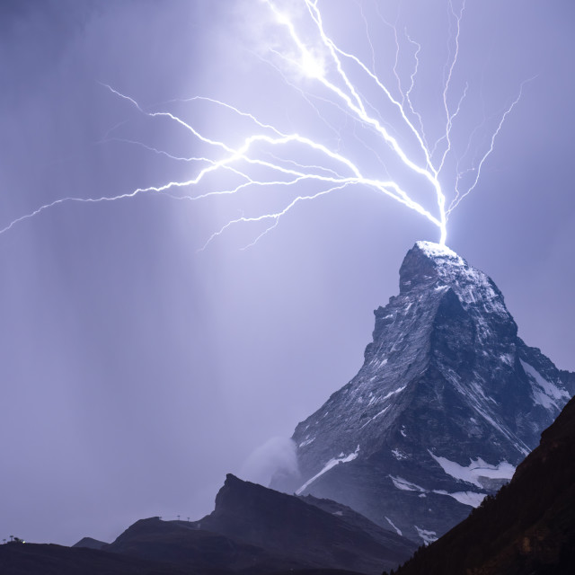 "Lightning on the Matterhorn" by Charley Vision - $12.20 "Lightning on the Matterhorn" stock image