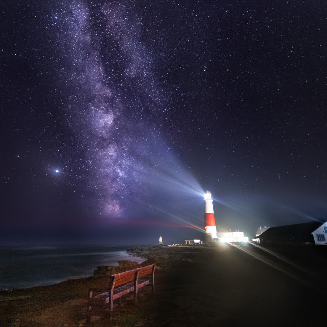 "Milky way projection over Portland Bill, Dorset" by Kat Lawman - £20.00 "Milky way projection over Portland Bill, Dorset" stock image