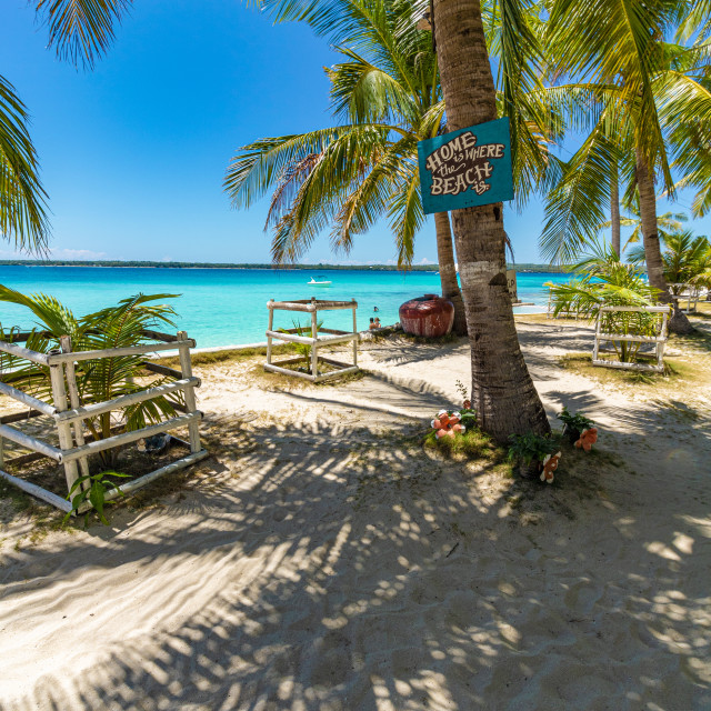 "'Home Is Where The Beach Is' Lush Palm Trees, Clear Skies & Gorgeously Vibrant Ocean Water - Virgin Island, The Philippines, Asia" by Lewis Fink - £10.00 "'Home Is Where The Beach Is' Lush Palm Trees, Clear Skies & Gorgeously Vibrant Ocean Water - Virgin Island, The Philippines, Asia" stock image