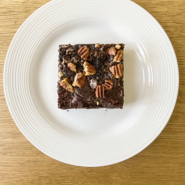 "Salted caramel vegan brownie" stock image