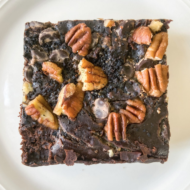 "Salted caramel vegan brownie" stock image