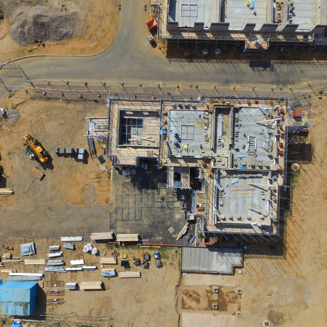 "Aerial view of house under construction" stock image