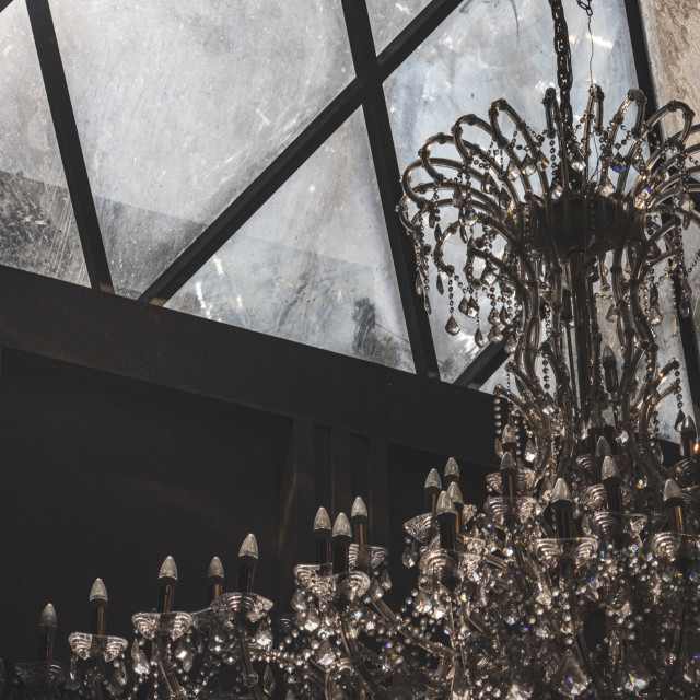 "Crystal Chandelier & Murky Skylight At The Temple of Leah - Cebu, The Philippines, Asia." by Lewis Fink - £10.00 "Crystal Chandelier & Murky Skylight At The Temple of Leah - Cebu, The Philippines, Asia." stock image