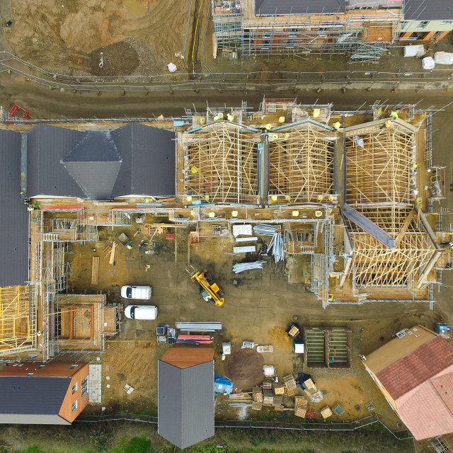 "Aerial view of house under construction" stock image