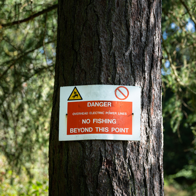 "Warning Sign for Rod and Line Fisherman" stock image