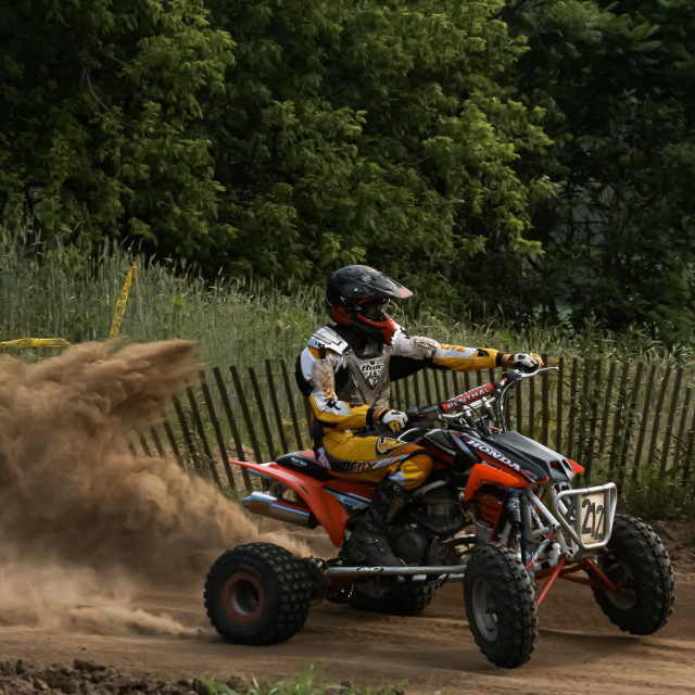 "ATV Cornering with Dust Cloud" by Justin Mueller - £10.00 "ATV Cornering with Dust Cloud" stock image