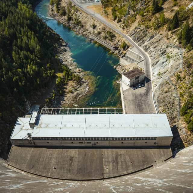 "Looking Down to the Hydroelectric Power Station at Hungry Horse" by Justin Mueller - £10.00 "Looking Down to the Hydroelectric Power Station at Hungry Horse" stock image