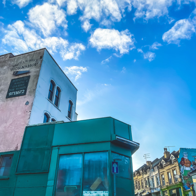 "Sunrise over the cornershop" stock image