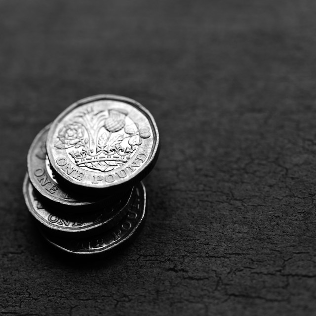 "Pound Coin Stack Black and White" stock image