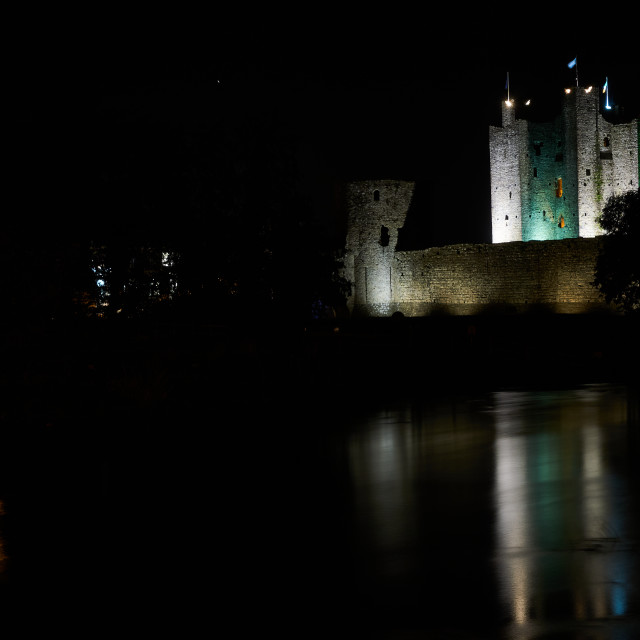 "Trim Castle on the River Boyne at night." stock image