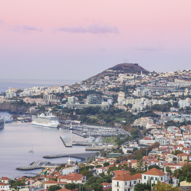 "Portugal, Madeira, Funchal, View of Funchal looking towards harbour" stock image
