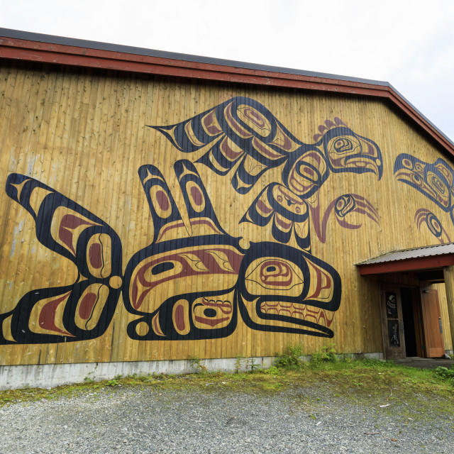 "Exterior, The Big House, Klemtu, First Nations Kitasoo Xai Xais community,..." stock image