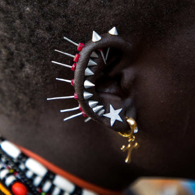 "Toposa tribe woman Earrings, Namorunyang State, Kapoeta, South Sudan" stock image