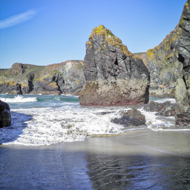 "Rock stack at Kynance Cove" stock image