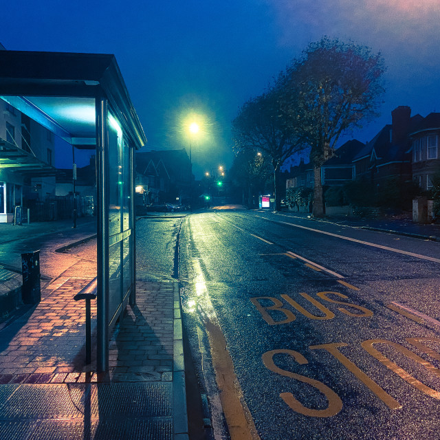 "Waiting for the night bus" stock image