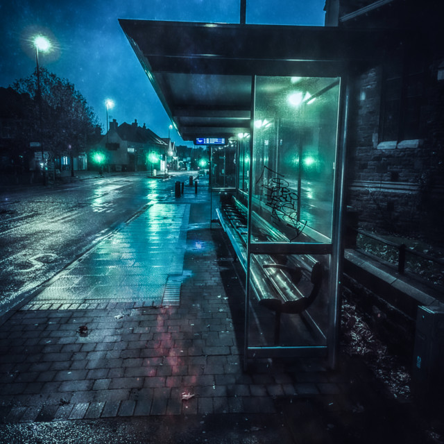 "Magic happens at the bus stop" stock image