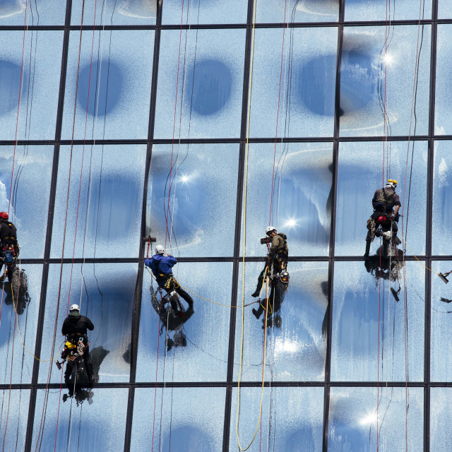 "Fensterreinigung der Elbphilharmonie durch Industriekletterer" stock image