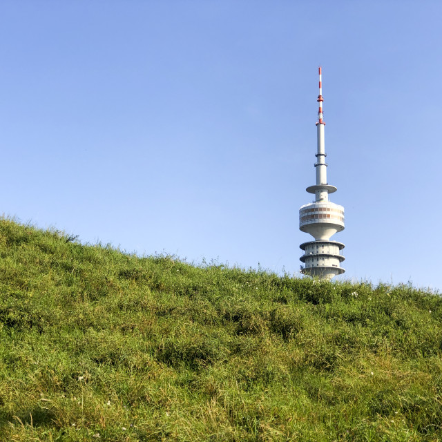 "peak of the Olympic tower in Munich" stock image