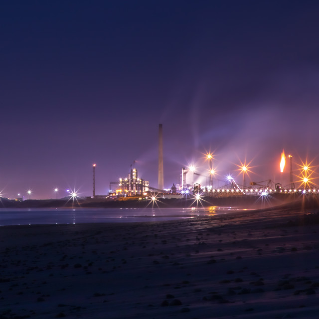 "Steel Works at night on Sker" stock image