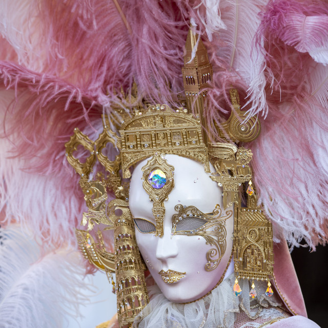 "Pink and Gold Costume at Venice Carnival" by Bobb Strongman - £20.00 "Pink and Gold Costume at Venice Carnival" stock image