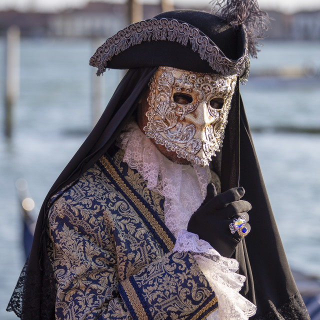 "Ornate Costume and Bauta at Venice Carnival" stock image