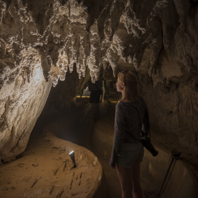 Tourist in Waitomo Caves, Waikato Region, North Island, New Zealand