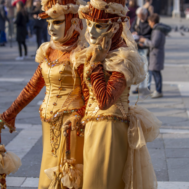 "Copper and Gold Costumes at Venice Carnival" by Bobb Strongman - £20.00 "Copper and Gold Costumes at Venice Carnival" stock image