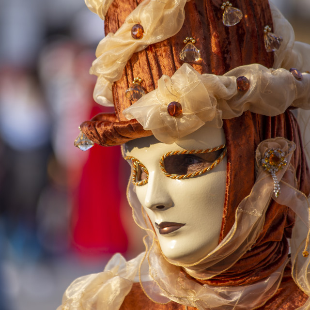 "Copper and Gold Mask at Venice Carnival" by Bobb Strongman - £20.00 "Copper and Gold Mask at Venice Carnival" stock image