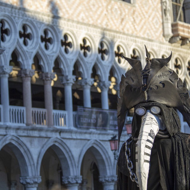 "Plague Doctor Costume at Venice Carnival" by Bobb Strongman - £20.00 "Plague Doctor Costume at Venice Carnival" stock image