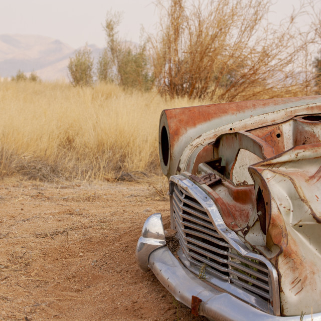 "Rusty Old Car in Namibia" by Bobb Strongman - £20.00 "Rusty Old Car in Namibia" stock image