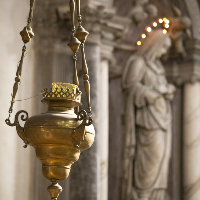 "Lantern and Statue of the Virgin Mary" by Bobb Strongman - £20.00 "Lantern and Statue of the Virgin Mary" stock image