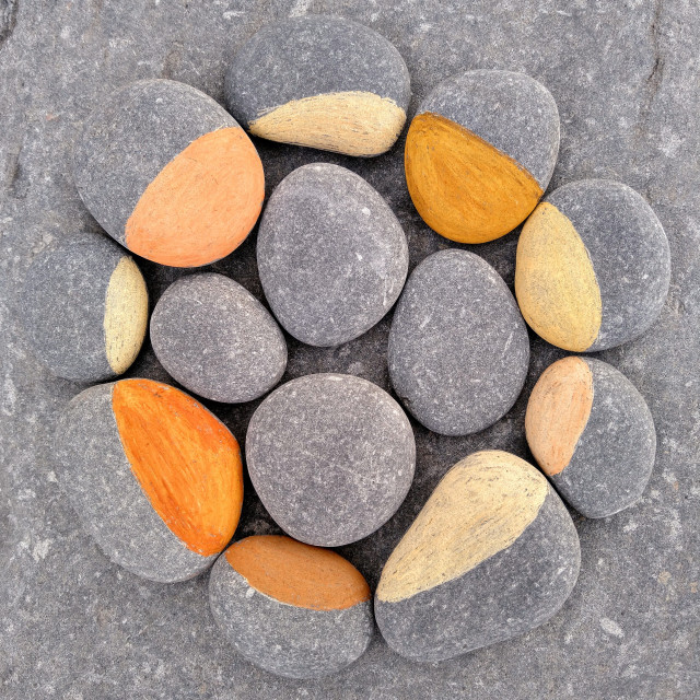 "Stone circle from painted beach pebbles" stock image