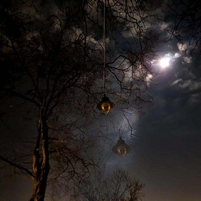 "Moon light reflecting on Street Lights" stock image