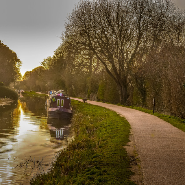 "A Barge On Kennet & Avon Canal At Sundown" stock image